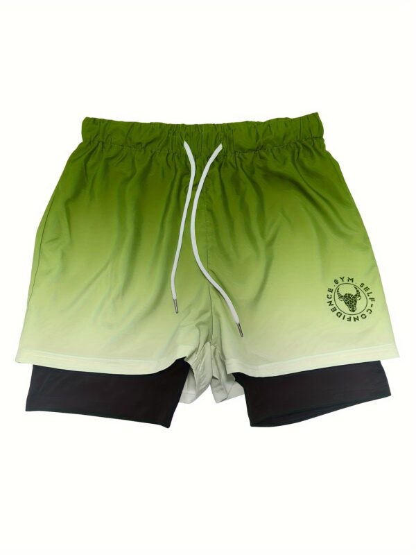 Men's Gradient Athletic Shorts - Summer Gym & Sports Gear, Breathable Polyester-Spandex Blend, Adjustable Drawstring, Dual-Color Design with "Gym Sports" Print