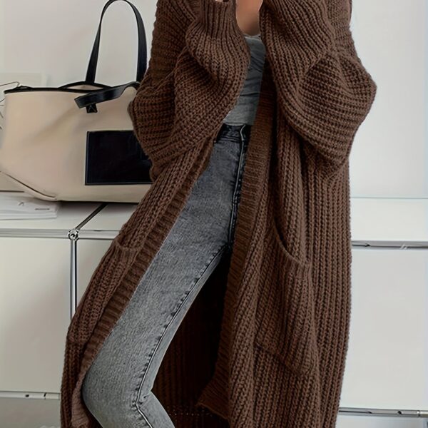 Solid Open Front Cardigan, Casual Long Sleeve Drop Shoulder Long Length Outwear, Women's Clothing - Image 15