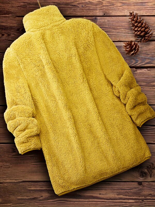 Zip Up Solid Teddy Coat, Casual Long Sleeve Winter Outerwear, Women's Clothing - Image 10