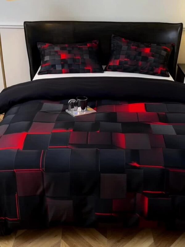3pcs Tech-Inspired Plaid Duvet Cover Set, Breathable Polyester, All-Season, Digital Print, Machine Washable, Woven Fabric, 90g Square Weight - Bedding Set Without Insert - Image 18