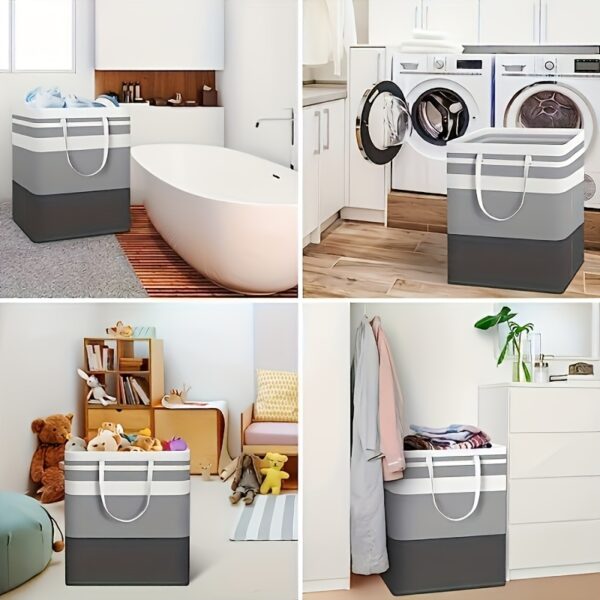 Large Laundry Basket, Freestanding with Expandable Folding Clothes Rack, Suitable for Dorm and Home Clothing Toys - Gradient Gray, 74.99L, Suitable for Hotel, Laundry Baskets - Image 4