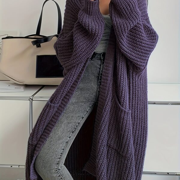 Solid Open Front Cardigan, Casual Long Sleeve Drop Shoulder Long Length Outwear, Women's Clothing - Image 18
