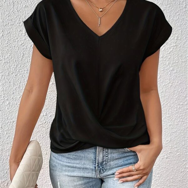 Women'S Sweetheart Neckline Short Sleeve T-Shirt - Solid Color, Regular Length, Summer Casual Top with Cross-Back Straps, Sweetheart Necklace - Image 13