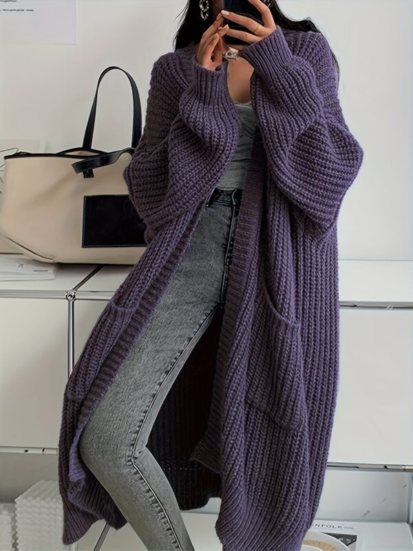 Solid Open Front Cardigan, Casual Long Sleeve Drop Shoulder Long Length Outwear, Women's Clothing - Image 7