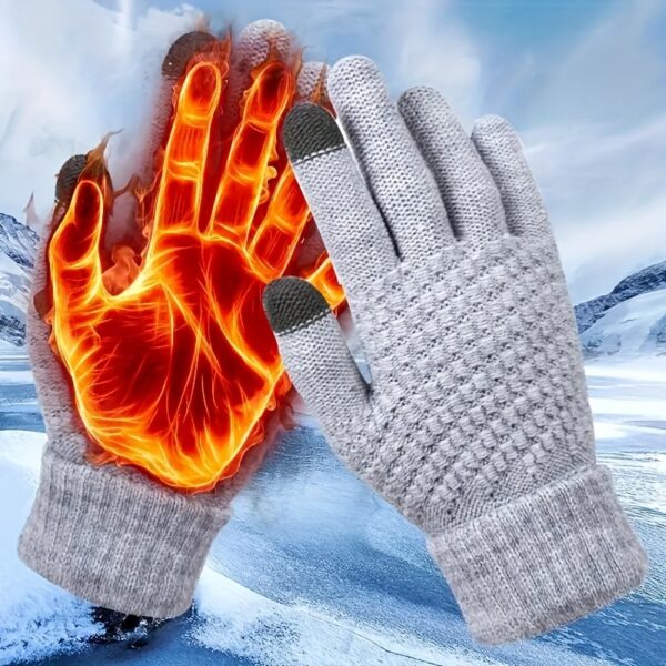 1/2/3 Pairs Knit Thermal Winter Gloves, Solid Color Touch Screen Thickened Sports Gloves For Cycling Hiking - Image 7