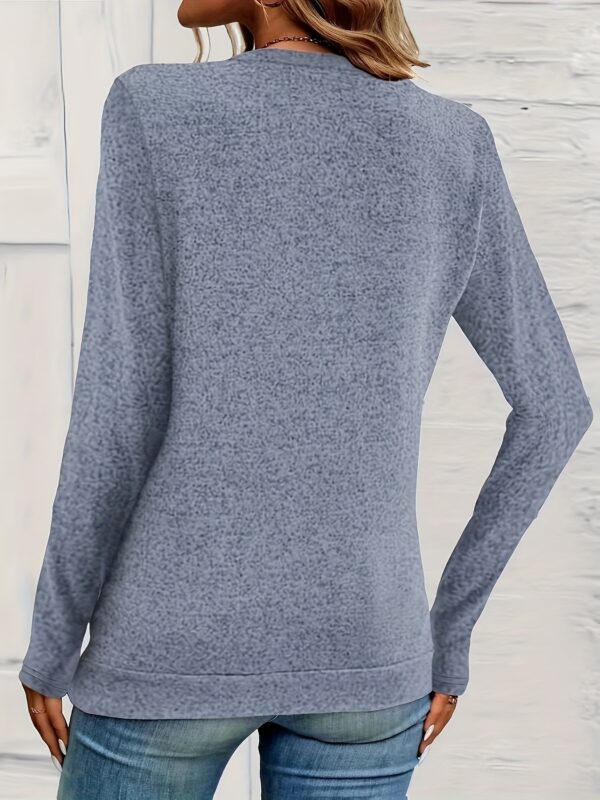 Elegant Long Sleeve Top with Button Detail - Chic Knit, Versatile Solid, Stretch Comfort & Easy Care for Spring/Fall - Image 4