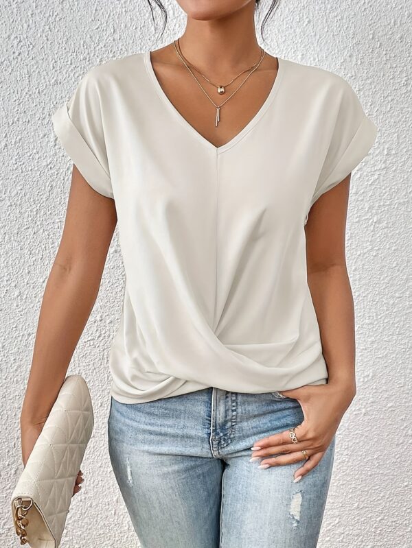 Women'S Sweetheart Neckline Short Sleeve T-Shirt - Solid Color, Regular Length, Summer Casual Top with Cross-Back Straps, Sweetheart Necklace - Image 8