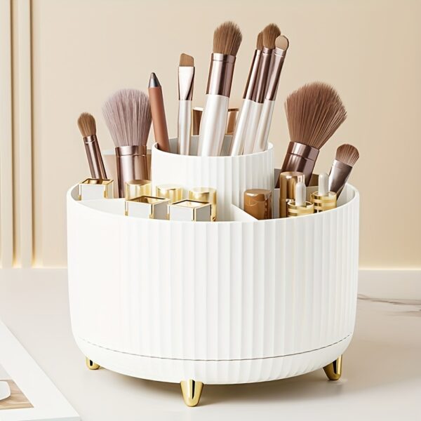 1pc Makeup Brush Storage Box, 360° Rotating Makeup Brush Organizer, 5-Compartment Large Capacity Brush Rack, Desktop Multifunctional Lipstick, Pen, Stationery Organizer For Storage And Organization - Image 4