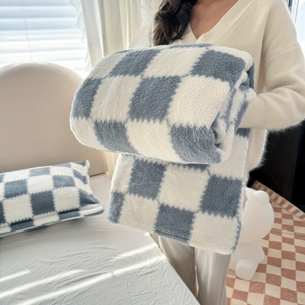 [1pc Cozy Fleece Blanket] 1pc Soft & Cozy Plaid Flannel Fleece Blanket | Multi-Purpose Throw for Adults, Pets, Office, Outdoor Camping, Holiday Gifts | 300-350gsm Knitted Polyester, Multiple Sizes Available, Pet-Friendly, Checkered Pattern - Image 17