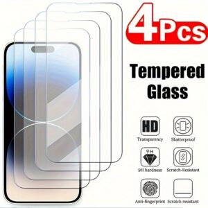 4pcs Full Cover Tempered Glass for iPhone 14 Pro Max Plus 13 12 Pro Max 11 X XR XS Mini 15 Pro Max Ultra Pro Max Screen Protector Protection
