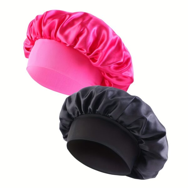 2pcs/set Solid Color Satin Bonnet Classic Elastic Sleeping Night Cap Soft Bath Shower Cap Imitation Silk Elastic Hair Bonnets For Women - Image 14