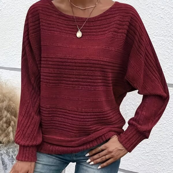 Solid Crew Neck Pullover Sweater, Casual Batwing Sleeve Loose Sweater, Women's Clothing - Image 12