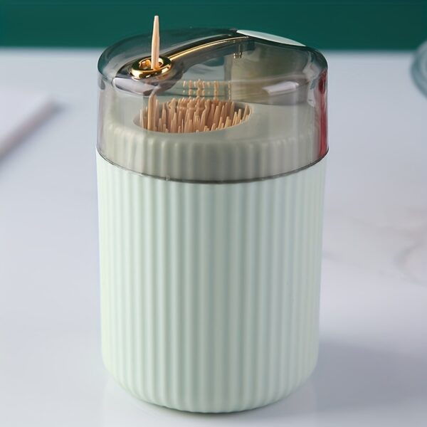 1pc, Toothpick Box, Light Luxury Creative Storage Toothpick Box, Creative Design Swab Jar, Automatic Release Press-type Plastic Toothpick Box, Dental Floss Box, Home Accessories - Image 3
