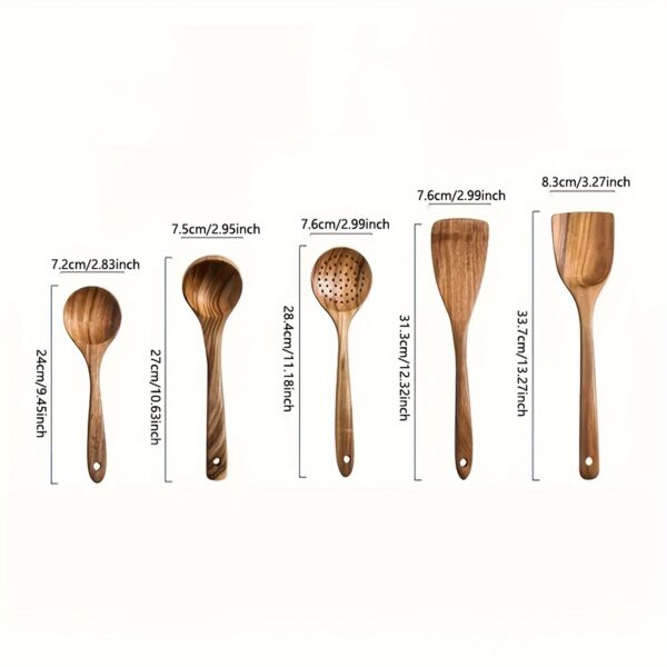 AIUHI 5pcs Wooden Kitchen Utensils Set, Wooden Spoons Natural Spurtle Set for Non-stick Pan Kitchen Tool Ladle and Wok Spatulas - Image 4
