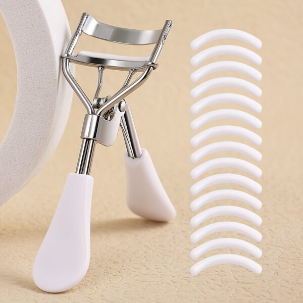 1 Portable Stainless Steel Eyelash Curler with 15 Silicone Pads for Women - No Damage, Lifting, and Shaping for Big Eyes - Image 4