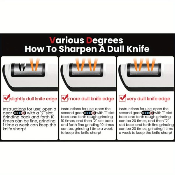 Professional USB Rechargeable Electric Knife Sharpener, 2-Stages Knife Sharpeners 20-Degree Straight Edge, for Kitchen Knives Sharpening and Polishing, Fit for chef knives, slicing knives, santoku knives, paring knives pocket knives, ceramic knives - Image 10