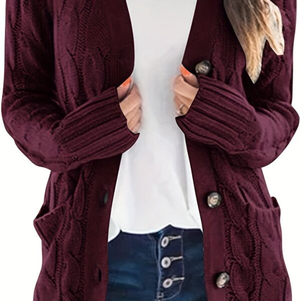 Cozy Cable Knit Cardigan - Chic Button-Up Design - Warm Long Sleeve Top for Women, Perfect for Fall & Winter - Image 11