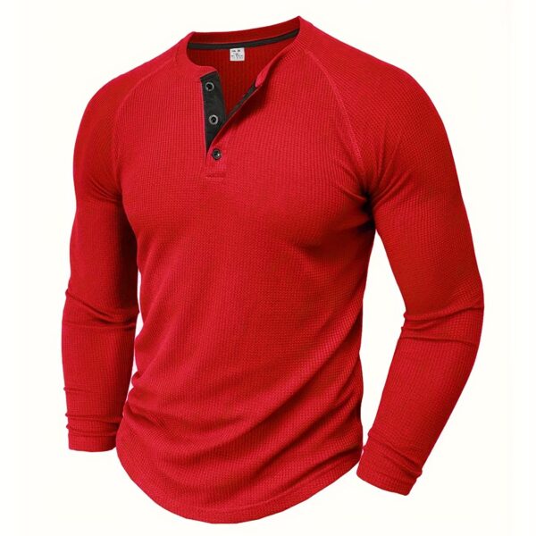 Men's Loose Solid Henley Shirt, Crew Neck Half Button Long Sleeve Shirt For Spring Fall Outdoor Activities - Image 11