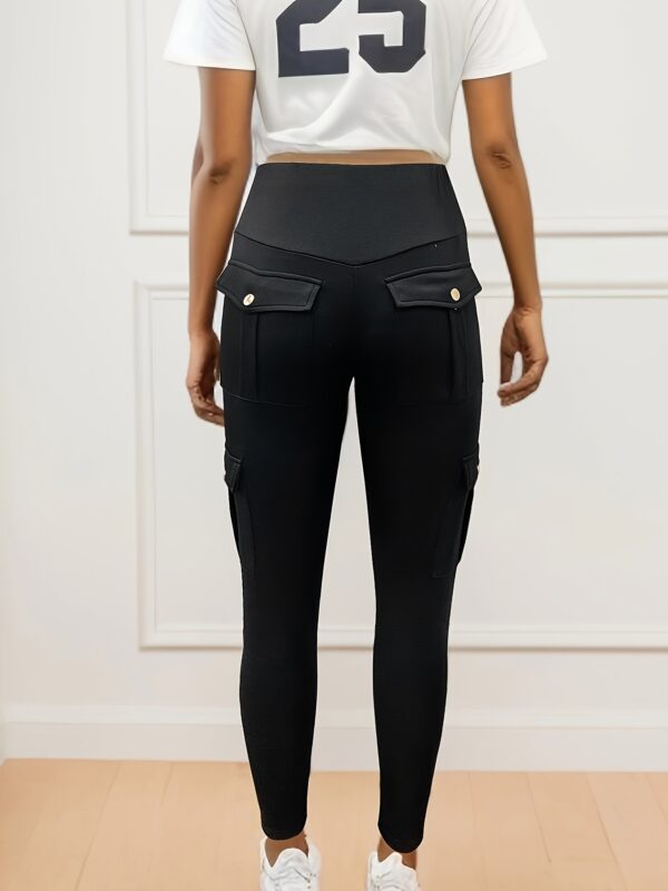 Solid Color Butt Lifting Yoga Leggings With Pockets, Running Sports Tight Pants, Women's Activewear For Fall & Winter - Image 4