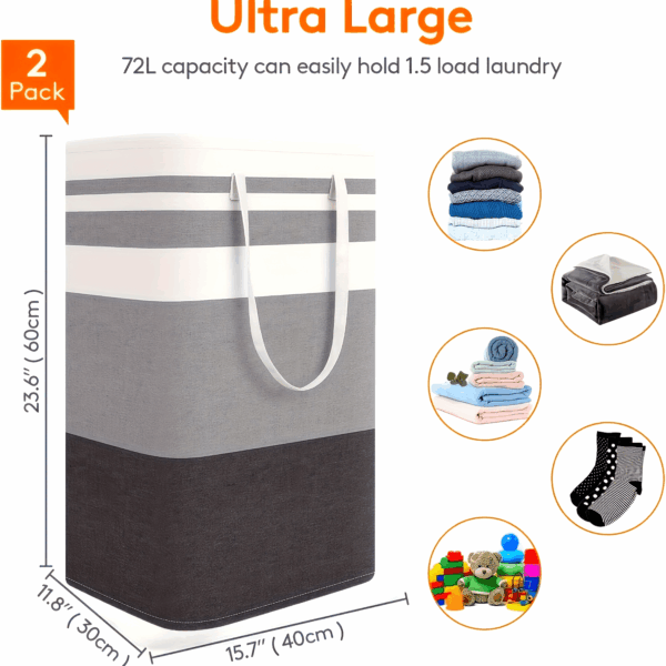 Large Laundry Basket, Freestanding with Expandable Folding Clothes Rack, Suitable for Dorm and Home Clothing Toys - Gradient Gray, 74.99L, Suitable for Hotel, Laundry Baskets - Image 9