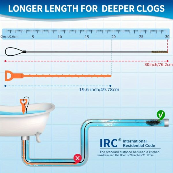 [3pcs Long Stainless Steel Remover] 3pcs Extra Long Stainless Steel Drain Clog Remover Hooks with Nylon Coating - Ideal for Bathroom Sink, Bathtub & Shower Drains - Image 3