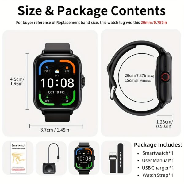 DESERTCAT Smart Watch, 1.83" Full Touch Screen, Activity Tracker with Call & Message Functions, Pedometer, Multiple Sports Modes, Compatible with iOS/Android Devices, Simple Style, Silicone Strap, Alloy Case, Ideal Gift for Any Occasion, Smart Watch for A - Image 6