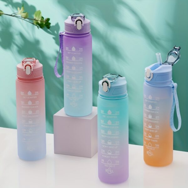 Gradient Color Motivational Water Bottle - Time Marker, Leakproof, BPA-Free Plastic, Cute Stickers Included, Perfect for Camping, Dining, Drafting - Stay Hydrated and Focused!