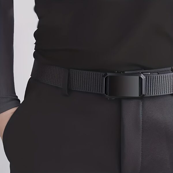 1PC Men's Stylish Canvas Belt with Automatic Buckle - Perfect for Jeans, Outdoor Leisure & Sports Training, BlackValentine's Day - Image 7
