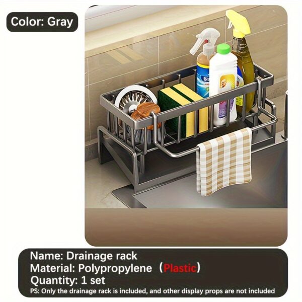 1pc Multifunctional Plastic Dish Cloth and Sponge Holder Rack - Space-Saving Storage with Drip Tray, Rust-Resistant Drainage Stand, and Soap Dispenser Holder - Black Kitchen Sink Caddy Organizer for Home and Kitchen - Image 7