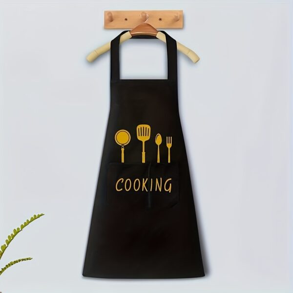 1pc Waterproof & Oil-Proof Cooking Apron with Pockets - Adjustable, Polyester Fabric, Black or Green, Perfect for Kitchen, Coffee Bar, or Restaurant Use