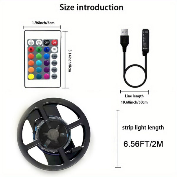 1 Set Flexible Color LED Decorative Strip Light, 24 Key Remote Control 5V USB Power Supply Back Adhesive Edge Lights, Light And Easy To Install, Computer, TV, Cabinet Decoration Eid Al-Adha Mubarak - Image 3