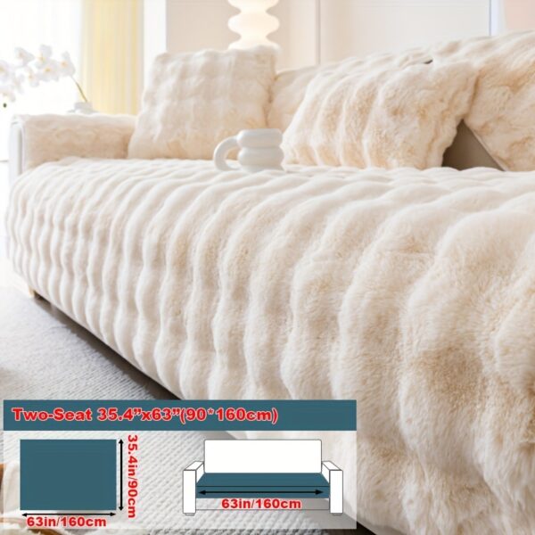 1pc Imitation Rabbit Plush Sofa Cover Winter Warm Thick Plush Soft Sofa Slipcover Pet Favorite Non-slip Protective Couch Cover Furniture Protector For Bedroom Office Living Room Home Decor - Image 5