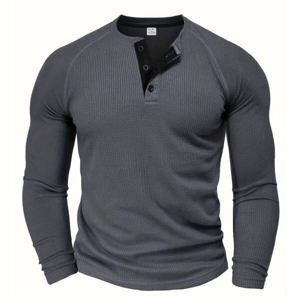 Men's Loose Solid Henley Shirt, Crew Neck Half Button Long Sleeve Shirt For Spring Fall Outdoor Activities - Image 13