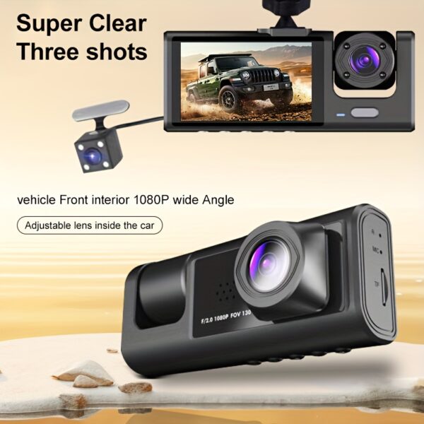 Vavupo 1080P 2&3 Channel Dash Cam for Cars - Front, Inside & Rear View with IR Night Vision, Loop Recording, Wide Angle Lens, and 5.08cm IPS Display - Image 8