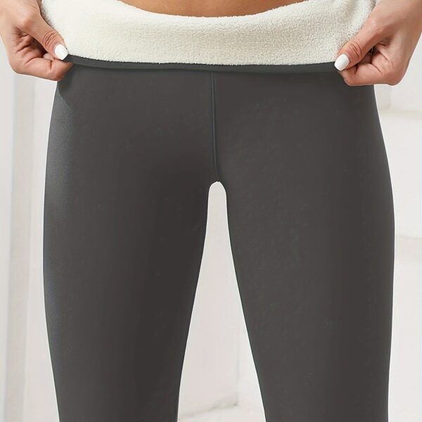 High Stretch Autumn And Winter Women's Plush Lined Sherpa Leggings, Solid Color Yoga Fitness Pants For Outdoor Running And Warm Pants - Image 13