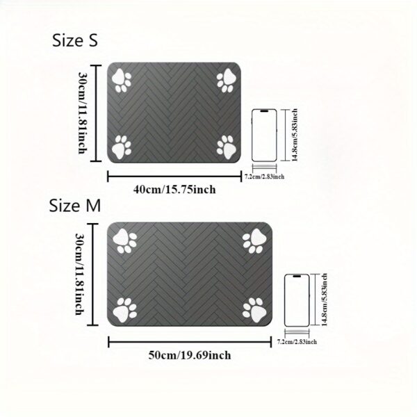 1pc Fast-Drying Diatomaceous Earth Pet Feeding Mat – Splash-Proof, Absorbent, Easy to Clean for Dogs and Cats, Herringbone Pattern with Paw Print Design, Black, Pet Feeding Mats Washable - Image 5