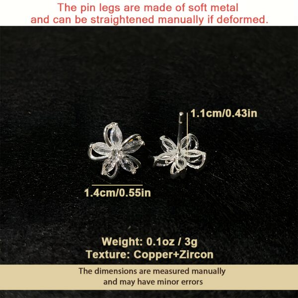 Charming Copper Flower Design Synthetic Zirconia Inlaid Stud Earrings Sparkling Petal Stud Earrings - Image 7