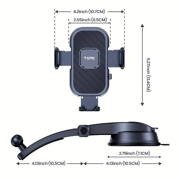 TOPK D38-C Car Phone Holder Mount, Upgraded Adjustable Horizontally And Vertically Cell Phone Holder For Car Dashboard Compatible With All Phones - Image 2