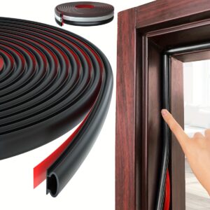 1pc Door Weather Stripping - Self-Adhesive Rubber, 10ft Length, 2/5in Width, Black/White/Brown, Fire-Resistant, Multi-Function (Seals Gaps 1/10in to 4/17in), Energy Saving, Soundproofing, for Home/Business Doors and Windows, Ideal for Interior Comfort and