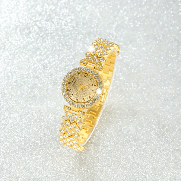 2pcs Elegant Rhinestone Watch Stainless Steel Fashion Minimalist Luxury Full Rhinestone Bracelet Quartz Watch Gifts for Eid - Image 13
