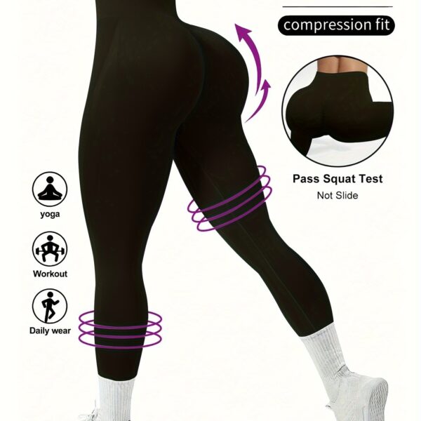High Waist Solid Color Seamless Yoga Leggings, Women's Activewear, Wide Waistband Fitness Running Workout Sports Pants - Image 11