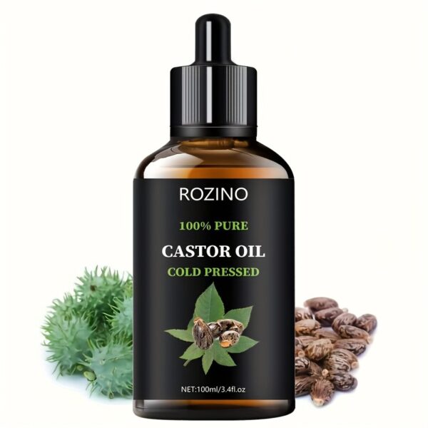 ROZINO Unrefined Castor Oil, Cold Pressed for Hair, Eyelashes, Eyebrows, Skin & Nails Care, Hypoallergenic, All Skin Types, Unisex-adult, Drying Effect, Skin Care Ingredient - Image 2