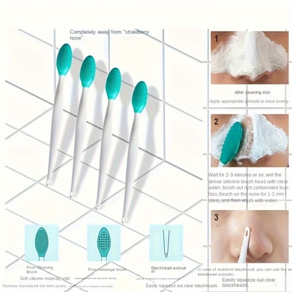 1pc Pink Silicone Nose Brush - Dual-Sided Soft Exfoliating & Massaging Facial Cleaner, Blackhead Removal Tool for Smooth Skin, Formaldehyde-Free, Ideal for Men & Women's Home Care - Image 6