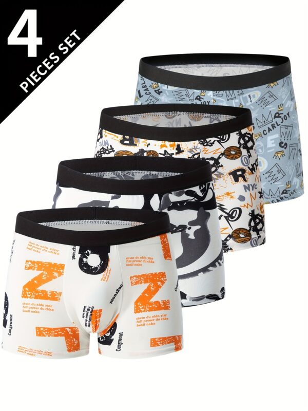 4pcs Flower Pattern Men's Underwear Boxers, Casual Boxer Briefs Shorts, Breathable Comfy Stretchy Boxer Sports Shorts - Image 3