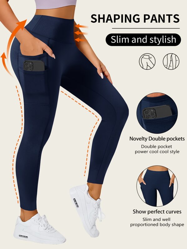 [Stretchy Yoga Pants] Pink Stretchy High-Waisted Women's Yoga Pants - Casual Solid Color Polyester Knit Fabric, Regular Fit for Spring/Summer/Fall, 92% Polyester 8% Elastane, 250g/m² - Image 2