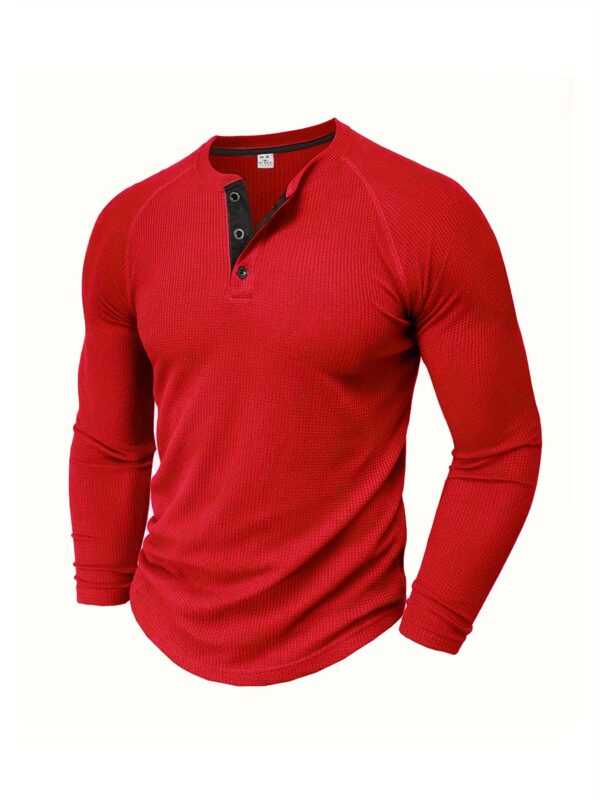 Men's Loose Solid Henley Shirt, Crew Neck Half Button Long Sleeve Shirt For Spring Fall Outdoor Activities - Image 3