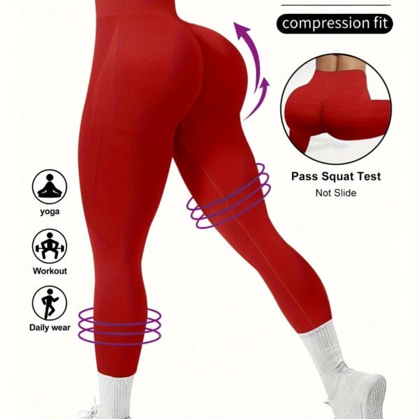 High Waist Solid Color Seamless Yoga Leggings, Women's Activewear, Wide Waistband Fitness Running Workout Sports Pants - Image 12