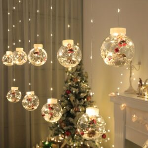 1 Set Classic Christmas LED Curtain Lights, USB Powered Wishing Ball Snowman Pendant, Corded Electric with Push Button Control, Blinking Yellow Light for Holiday Decorations, Suitable for Christmas, Halloween, Thanksgiving, New Year