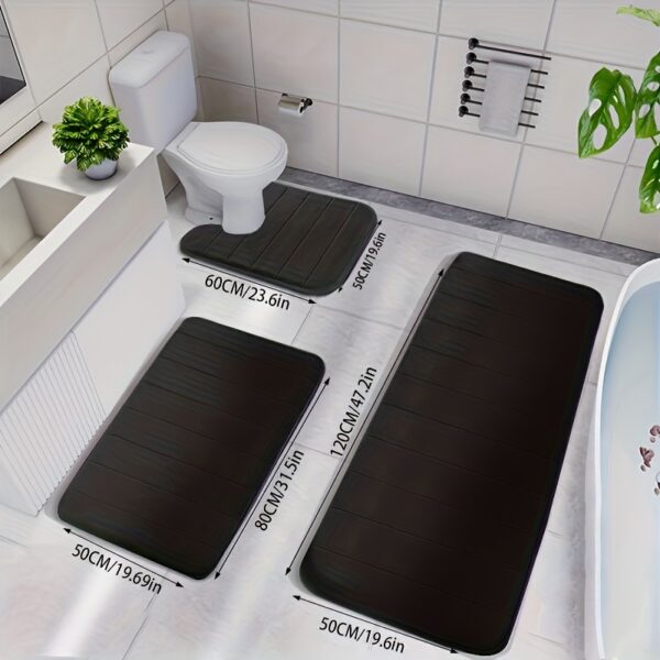 3pcs Memory Foam Strip Bath Mats, Fast Absorbent Washable Bath Mat, Non-slip Thickened Bath Rug, Machine Washable Carpet, Soft And Comfortable, Shower Room Carpet, kitchen Area Rugs, Laundry, bedrooom, shower, indoor mat, Bathroom Accessories - Image 2