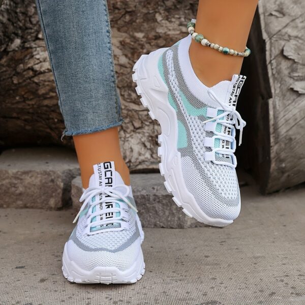Women's Colorblock Knitted Sneakers, Stylish Breathable Low Top Running Trainers, Comfy Outdoor Sports Shoes plus size - Image 3